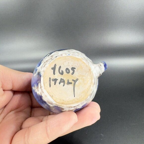 Italian Art Pottery Small Pitcher Creamer Drip Glaze Folded Edges Specked Inside - Picture 3 of 16